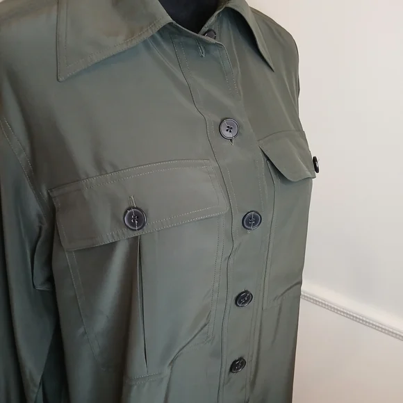 Madewell $168 Dark Green Silk Utility Button-Up Shirt Women's Size S NWT - Picture 5 of 9